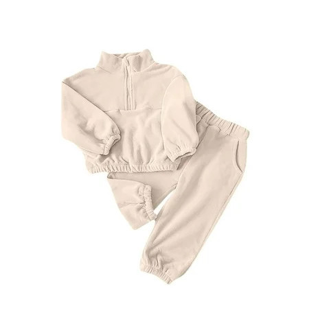 Toddler Girl 2 Piece Sets Baby Girl Fleece Half Zip Sweatshirt and Jogger Sweatpants Fall Winter Outfit Sets | Walmart (US)