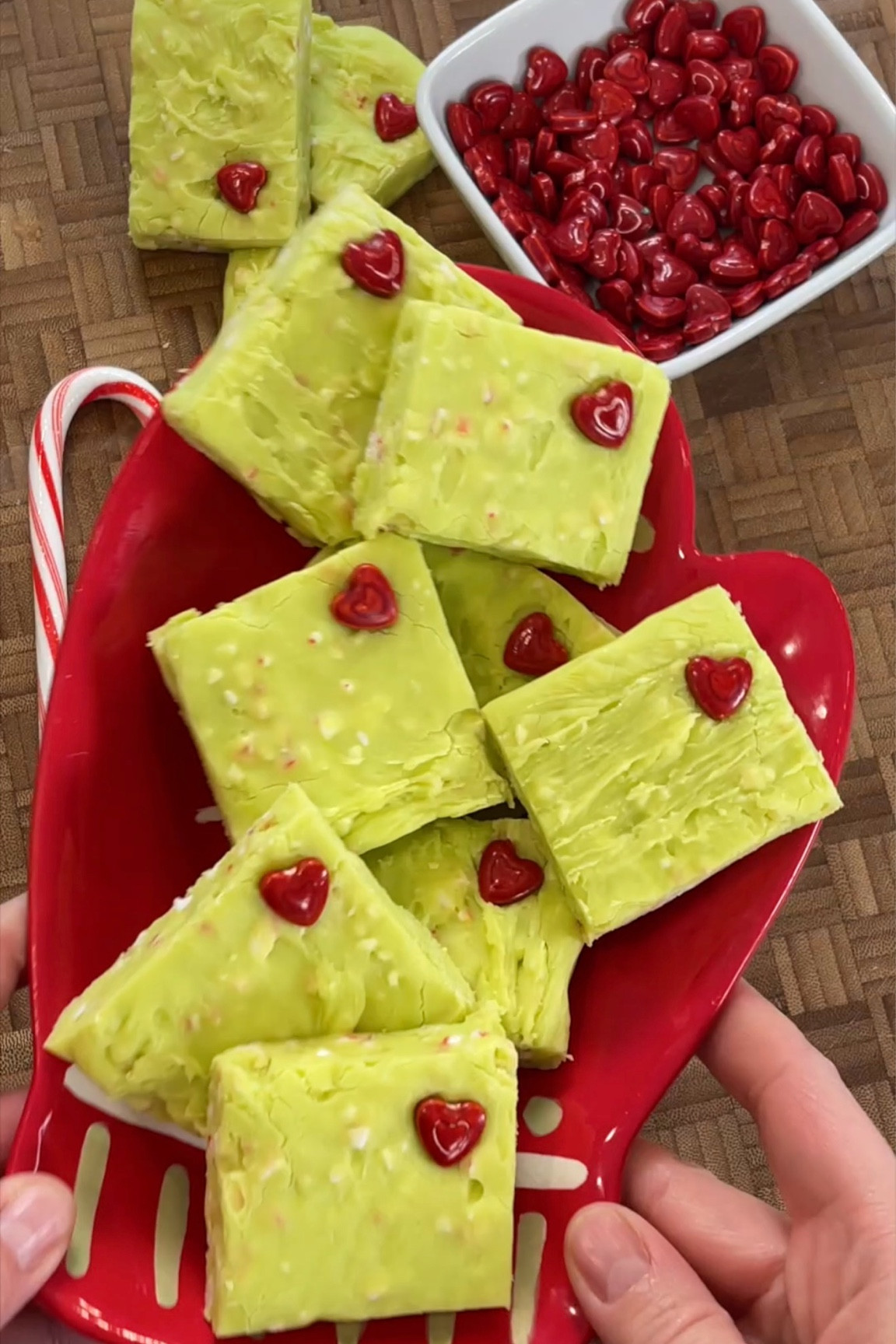 Make your heart grow three sizes with this homemade Grinch-inspired fudge! 💚✨ It’s so easy to whip up: just combine a can of sweetened condensed milk with a package of white chocolate chips, stir in crushed peppermint, and add a little green food gel for that perfect Grinchy hue. Let it set, then top it off with a red candy heart! ❤️ This festive treat is a must-try for the holidays!

#HolidayBaking #GrinchFudge #EasyHolidayRecipes #FestiveTreats #ChristmasDesserts #LTKHoliday #LTKFood #HolidayTreats 

#LTKFamily #LTKHome #LTKHoliday