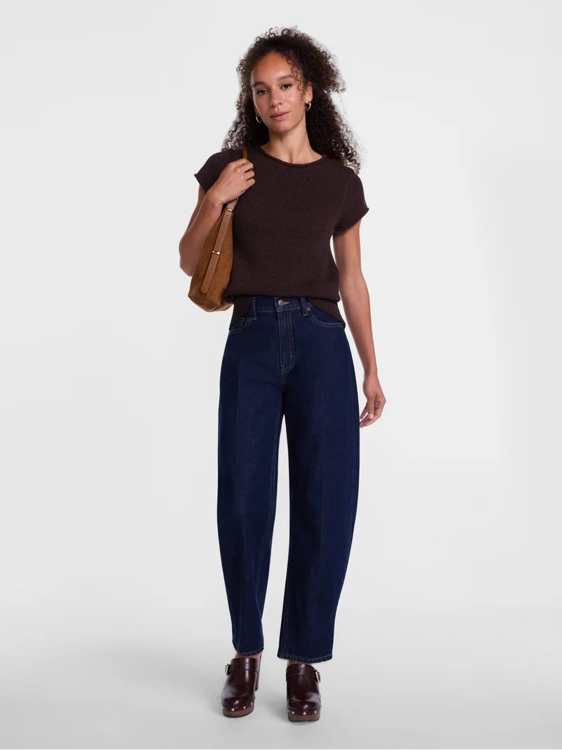 Scenario Women's and Women's Plus High Rise Tapered Barrel Crease Jeans, 27" Inseam, Sizes 0-28W | Walmart (US)
