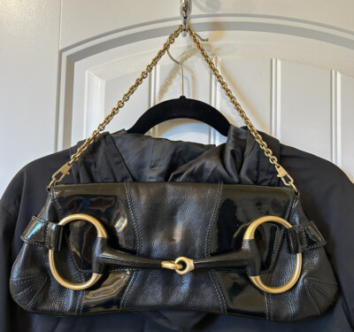 Gucci Tom Ford Black Leather /Patent Horse Bit Chain  Clutch/shoulder Bag EUC  | eBay | eBay US