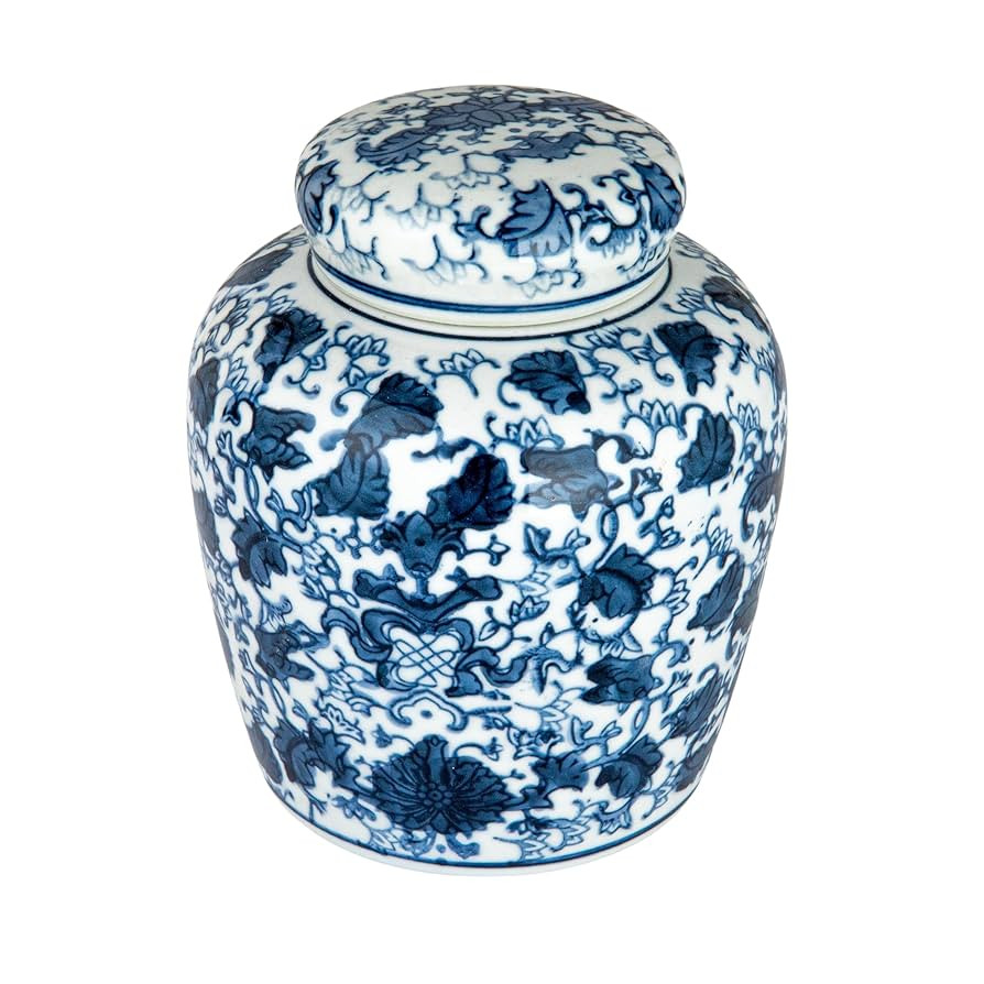 Creative Co-Op Blue & White Ceramic Ginger Jar with Lid | Amazon (US)