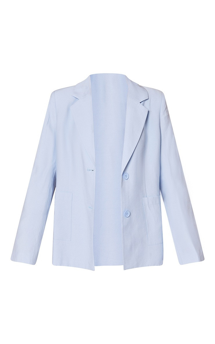 Pale Blue Lightweight Woven Oversized Dad Blazer | PrettyLittleThing US