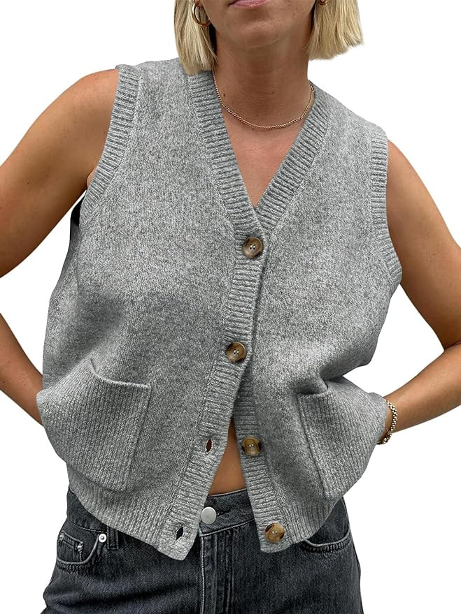 Saodimallsu Womens Sleeveless Sweater Vest Button V Neck Knit Trendy Casual Summer Cardigan with ... | Amazon (US)