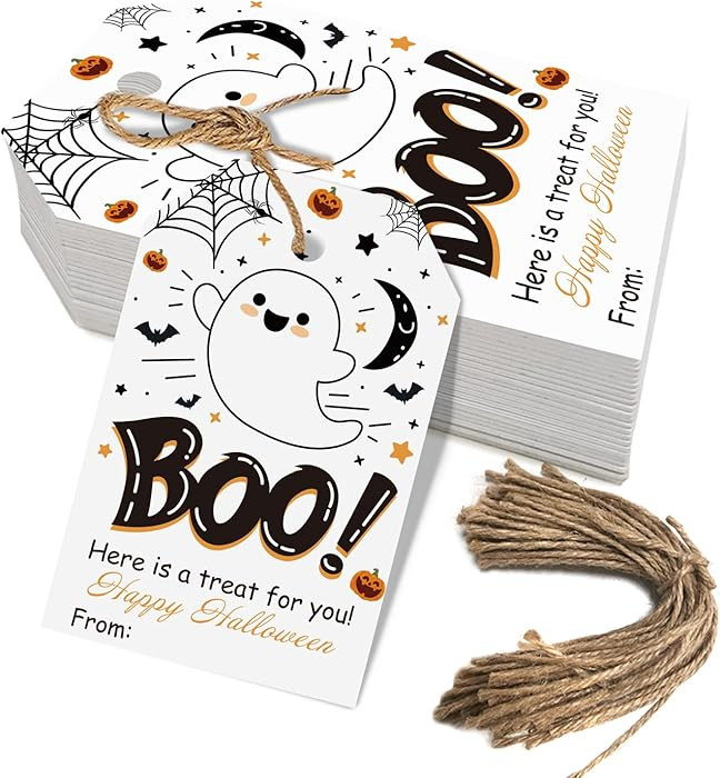 Aukolass 50Pcs Boo Gift Tags, Halloween Treat Tag for Spooky Ghost Party Favor and Gift Wrapping ... | Amazon (US)