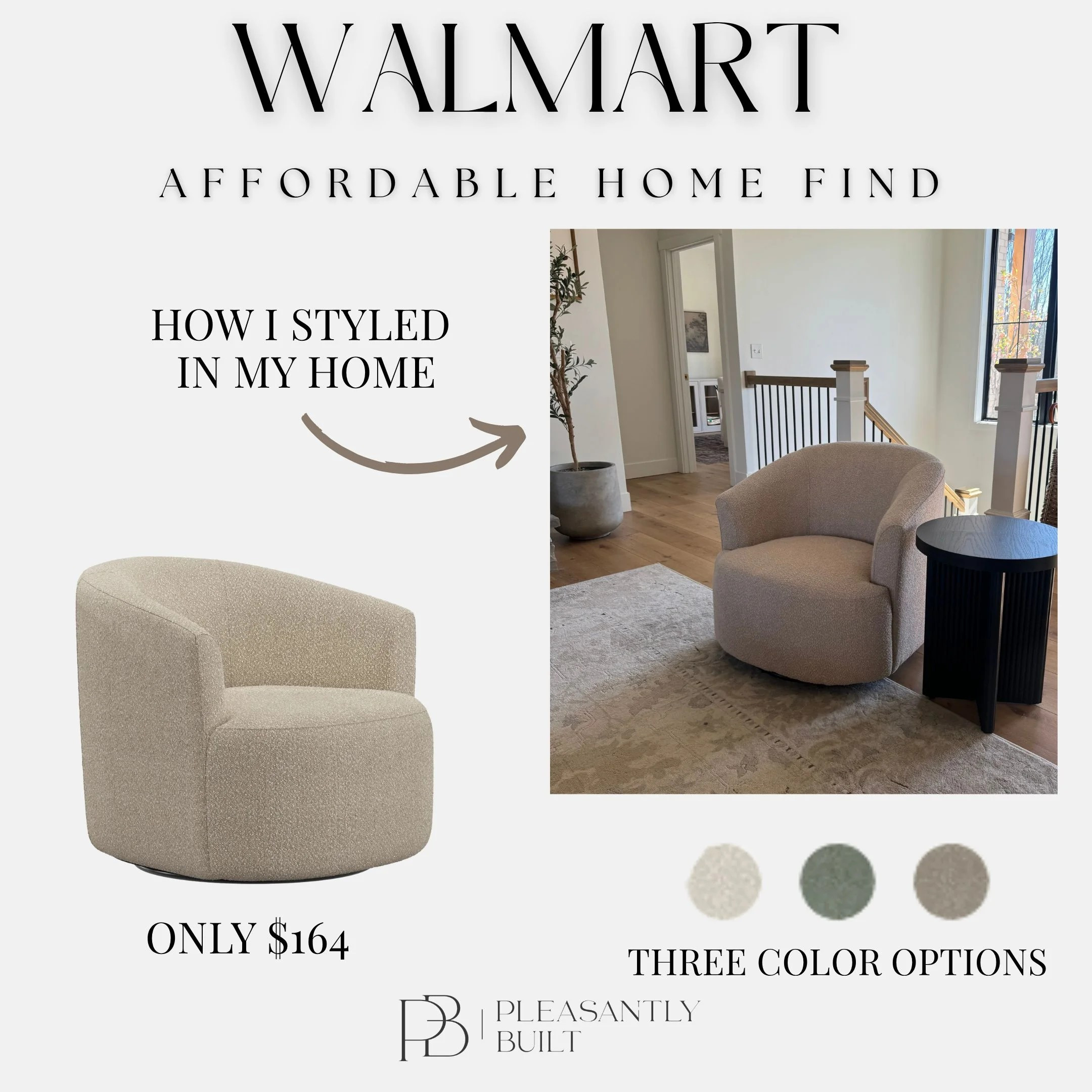 Elevate your space with these stylish accent chairs from Walmart 🪑✨ The perfect mix of comfort and design for your living room, bedroom, or reading nook — and the prices make them even better. Affordable pieces that make your home look designer without the designer price.
#LTKHome #WalmartFinds #AccentChair #HomeDecorFinds #AffordableHomeDecor #LivingRoomStyle #WalmartHome #HomeStyleInspo #BudgetFriendlyDecor #ModernHomeStyle #CozyHomeVibes #InteriorStyle #LTKUnder200 #HomeDecorIdeas #pleasantlybuilt 

 #LTKHome