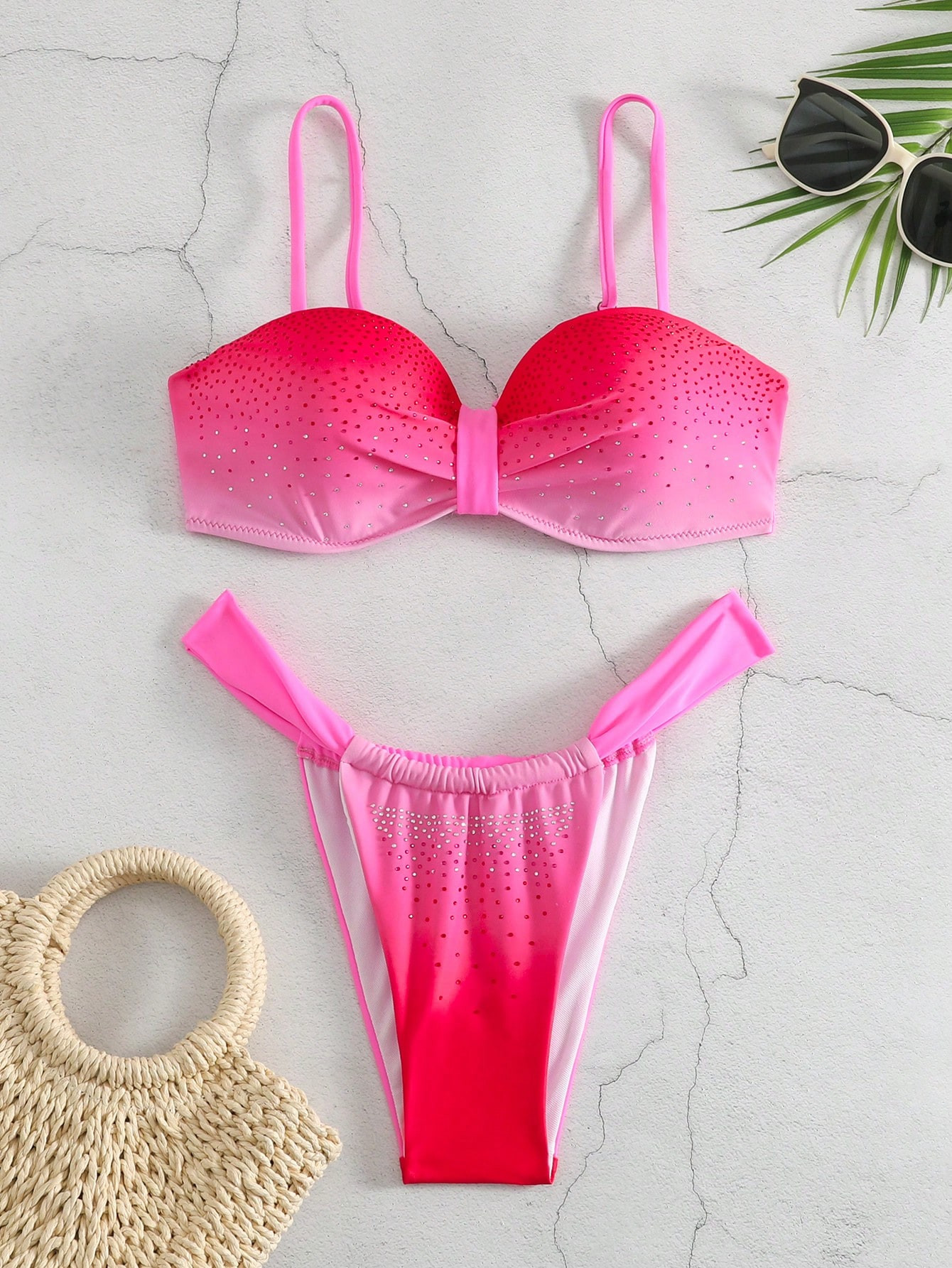 SHEIN Swim Chicsea Gradient Color Bikini Swimwear Set With Rhinestone And Bead Detail | SHEIN