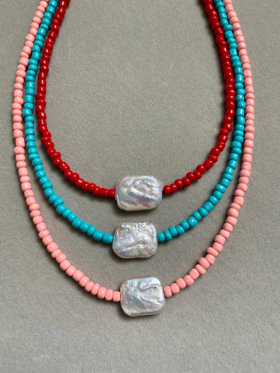 Adjustable Seed Bead Necklace, Red Beaded Choker, Freshwater Pearl Necklace, Seed Bead Necklace W... | Etsy (US)