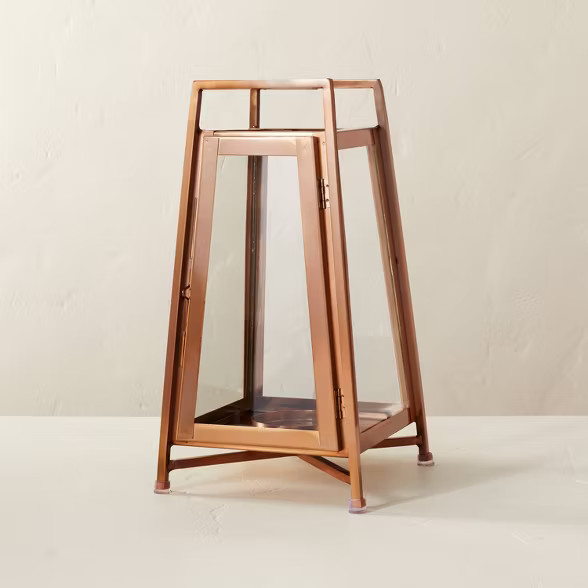 Raised Metal & Glass Pillar Candle Lantern Copper - Hearth & Hand™ with Magnolia | Target