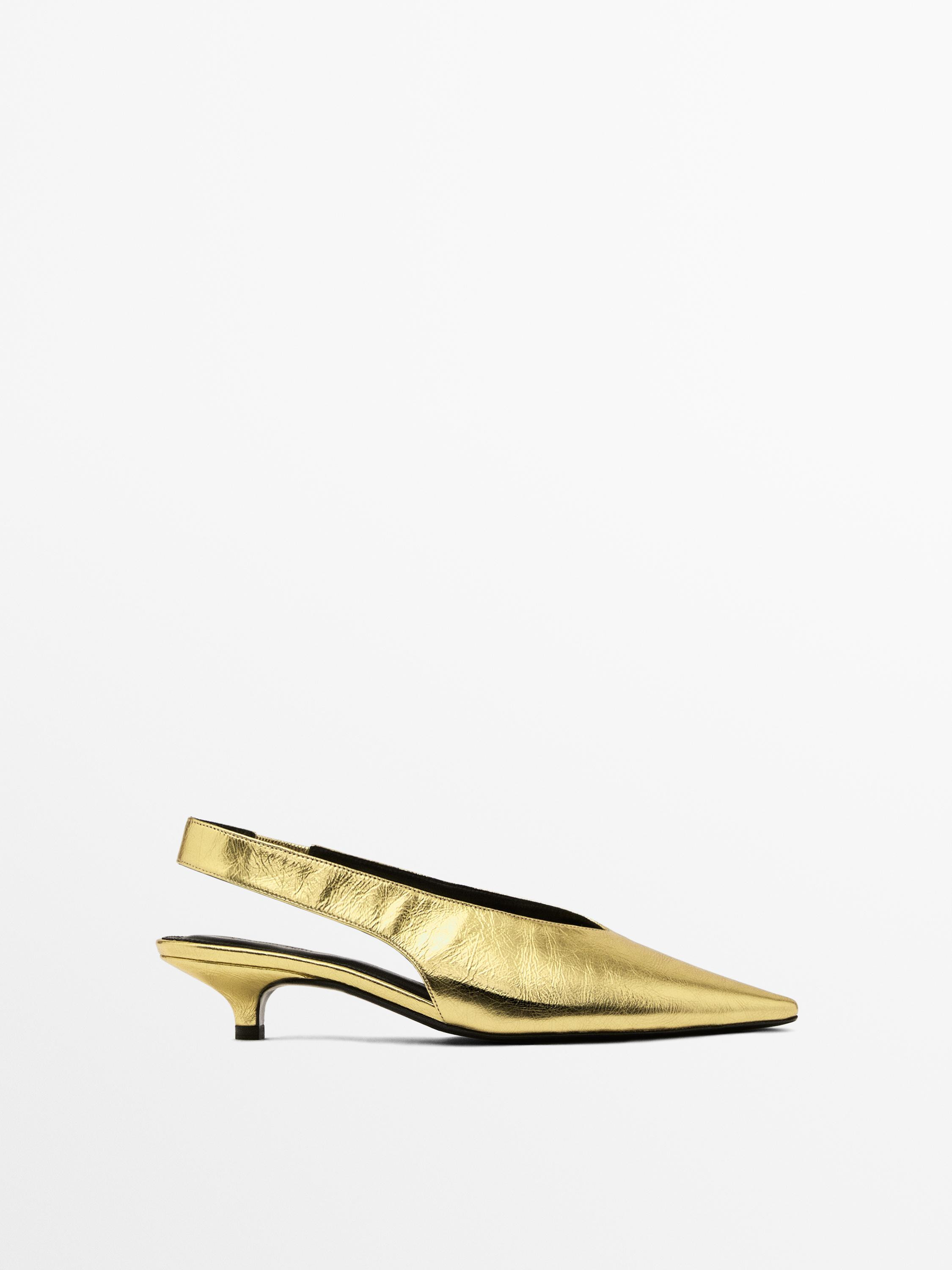 Goldfarbene Absatzschuhe mit offener Ferse | Massimo Dutti DE