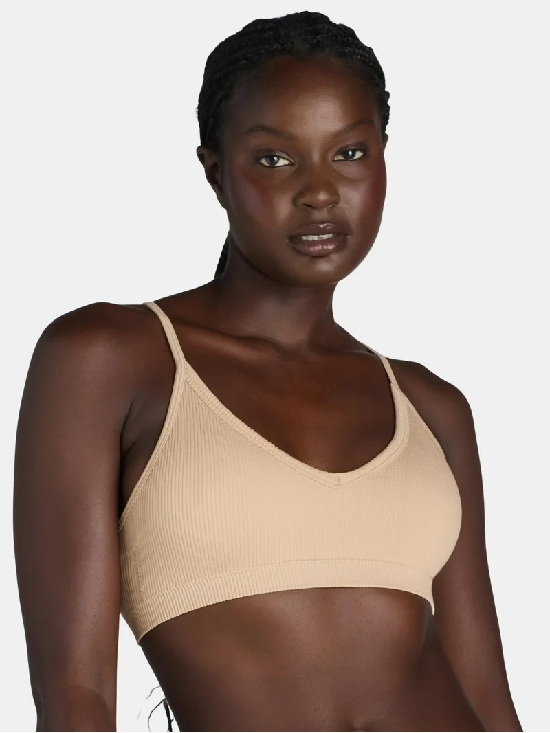 No Boundaries Women's Seamless Ribbed Triangle Bralette, Sizes XS-3XL | Walmart (US)