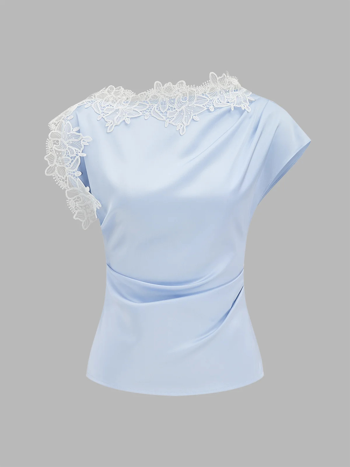 Asymmetric Lace Trim Ruched Blouse | Commense