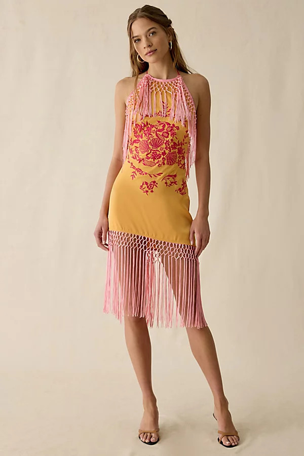 Urban Outfitters UO Hot Stuff High Halter Neck Fringe Mini Dress in Orange, Women's at Urban Outfitters | Urban Outfitters (US and RoW)