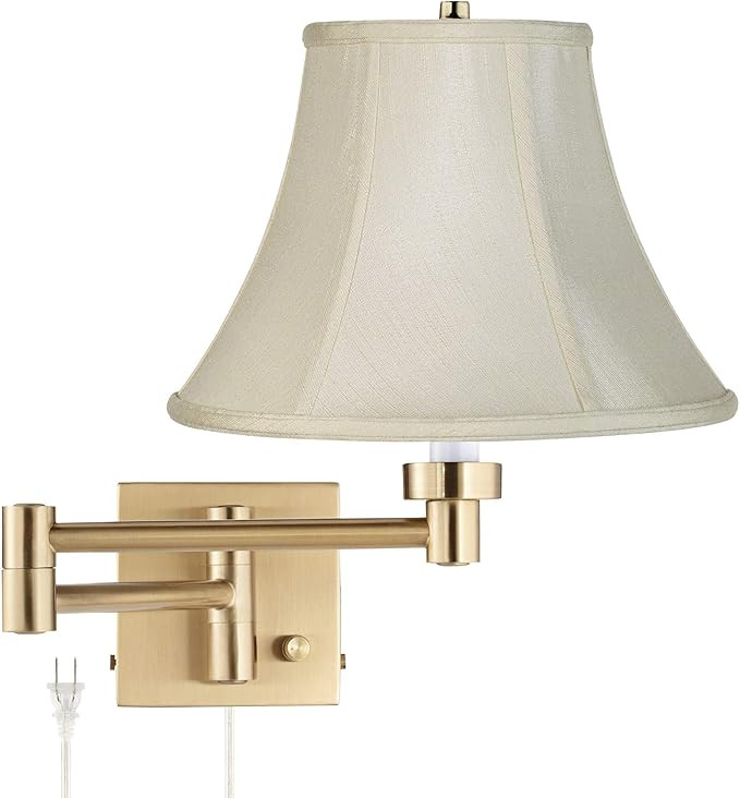 Alta Swing Arm Wall Mounted Lamp Warm Antique Brass Plug-in Light Fixture Dimmable Creme Fabric B... | Amazon (US)