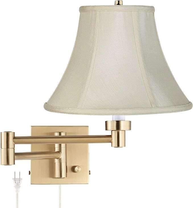 Alta Swing Arm Wall Mounted Lamp Warm Antique Brass Plug-in Light Fixture Dimmable Creme Fabric B... | Amazon (US)
