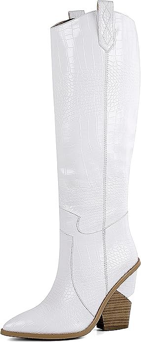 Amazon.com: SOPHITINA White Cowgirl Boots Large Size Womens Knee High Western White Boots Almond ... | Amazon (US)