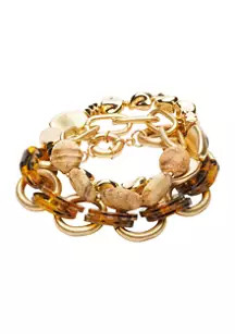 Belk Gold-Tone 3 Pack Chain and Stretch Tortoise Bracelet Set | Belk