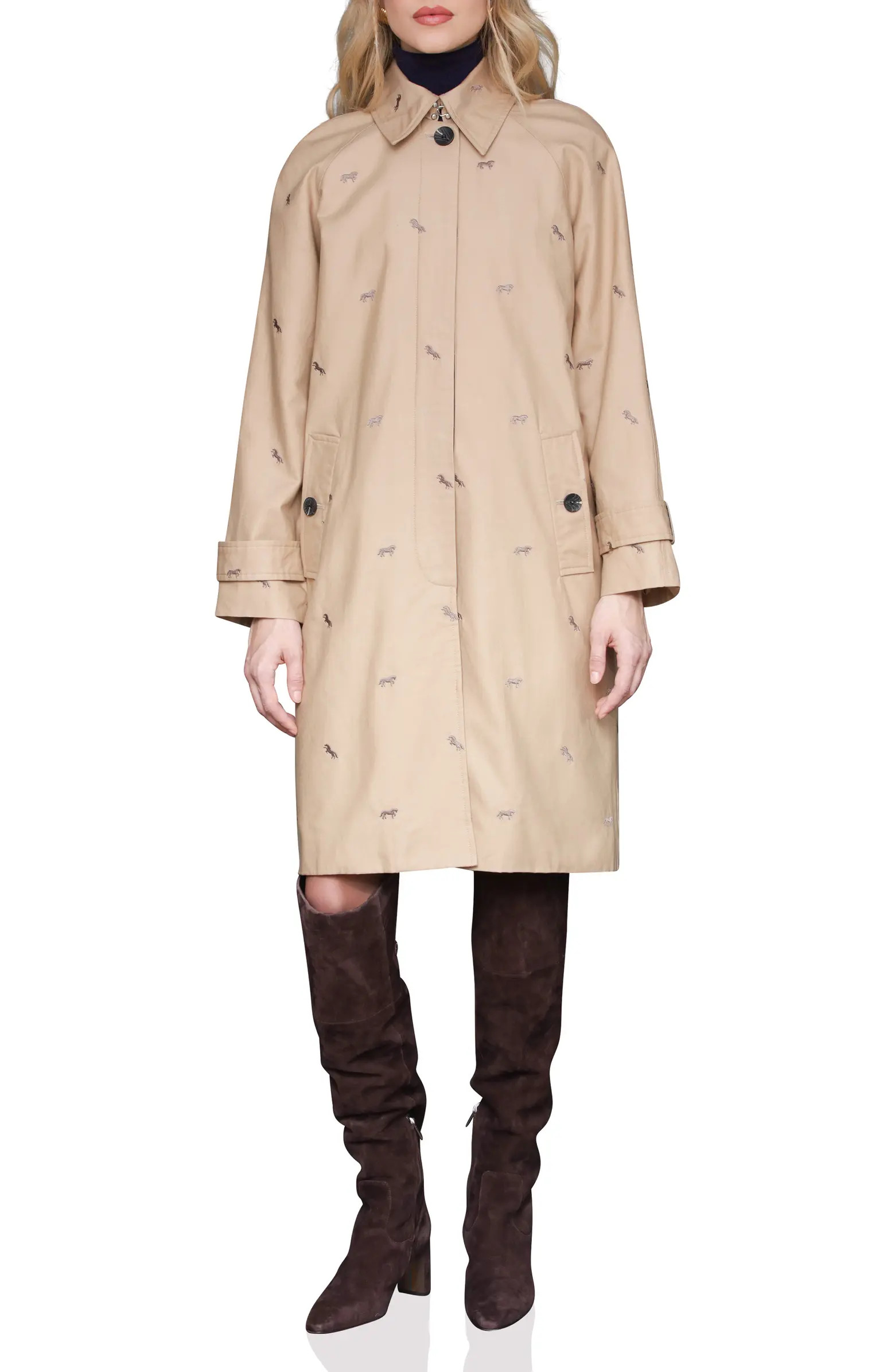 Equine Embroidered Cotton Blend Trench Coat | Nordstrom