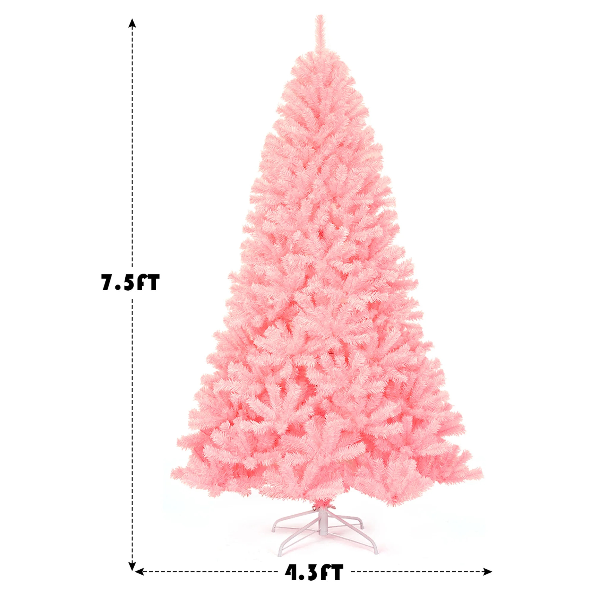 Gymax 7.5ft Pink Artificial Christmas Tree Hinged Spruce Full Tree w/ Metal Stand | Walmart (US)