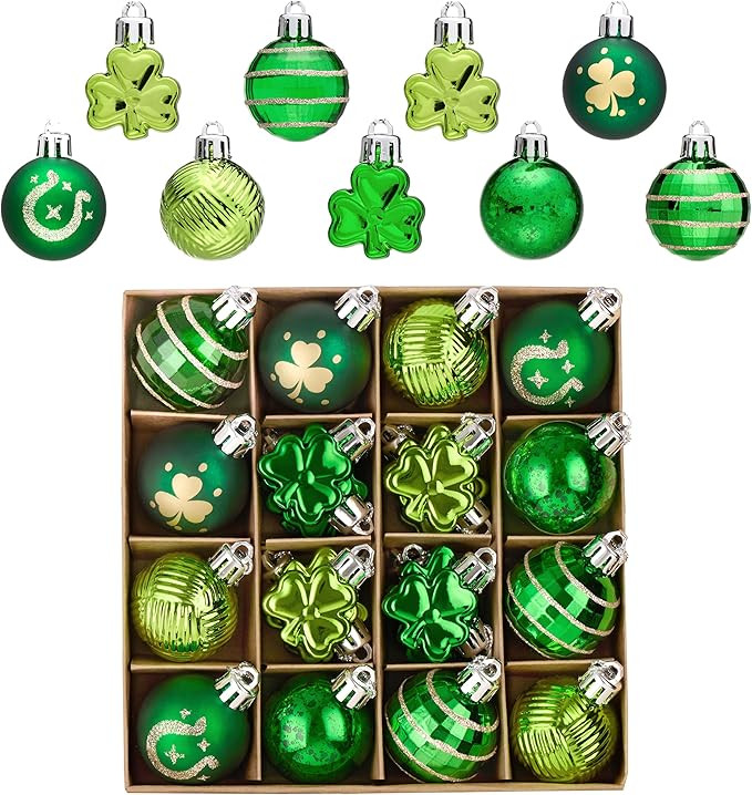 Valery Madelyn St Patricks Day Decorations Shamrock Tree Ornament Set, 28pcs 1.57inch Hanging Bal... | Amazon (US)