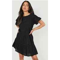 Womens Eyelet Tiered Smock Dress - Black - 6 | boohoo (US & Canada)