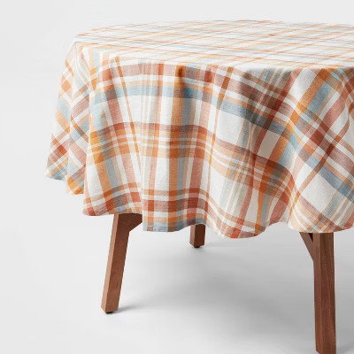 70" Cotton Harvest Plaid Round Tablecloth - Threshold™ | Target