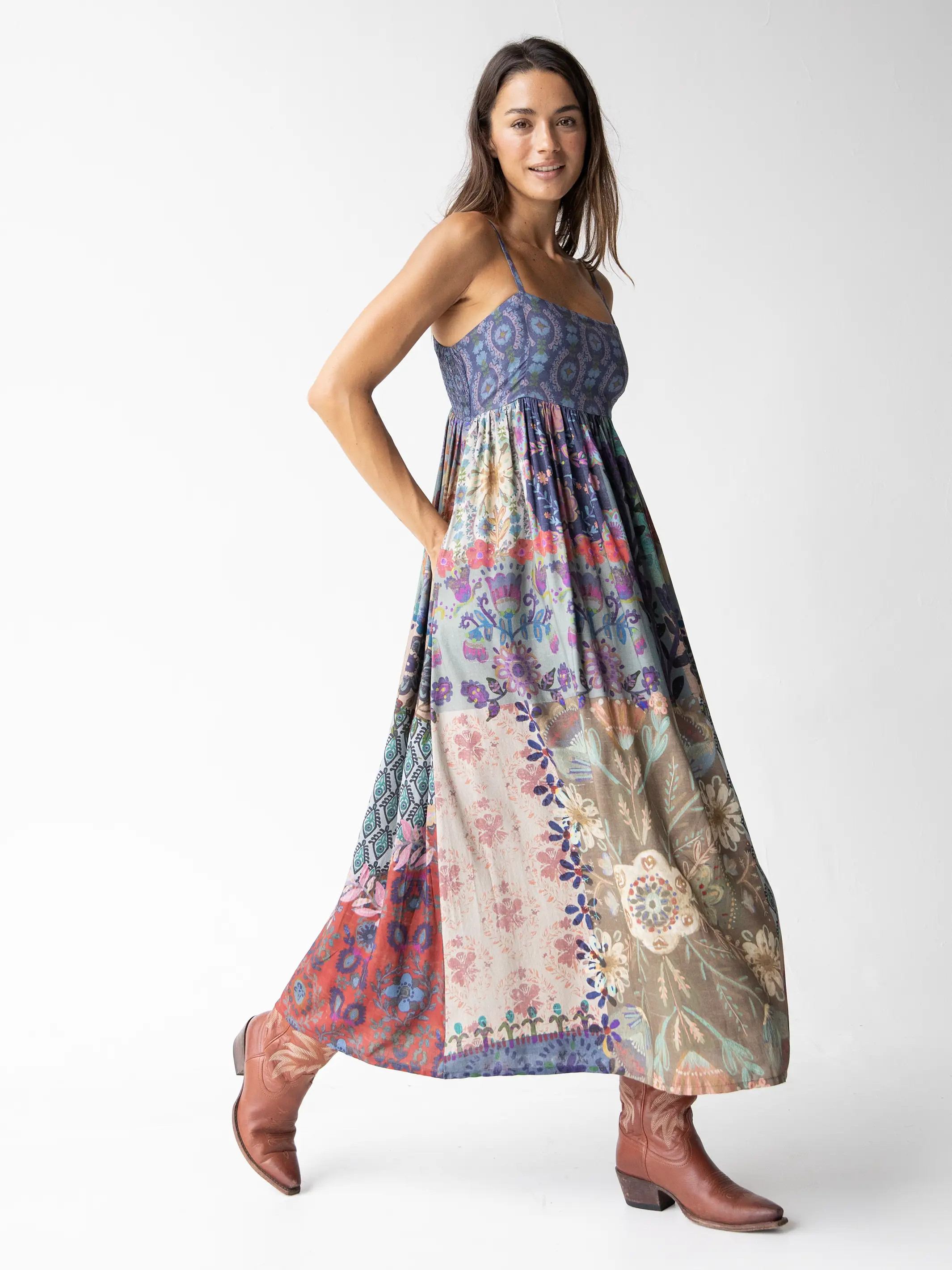 Bailey Maxi Dress - Blue Patchwork | Natural Life
