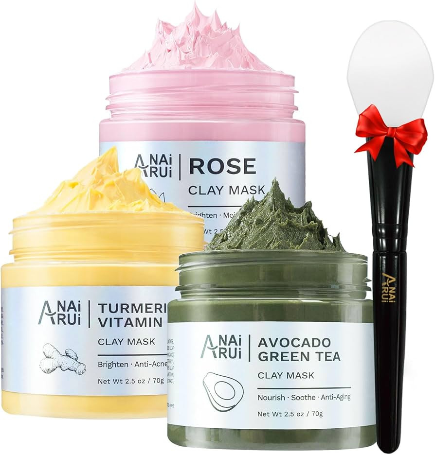 ANAI RUI Turmeric Vitamin C Clay Mask -Rose Facial Mask –Avocado Green Tea Mud SPA Mask Set 2.5... | Amazon (US)