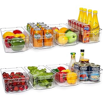 HOOJO Refrigerator Organizer Bins - 8pcs Clear Plastic Bins For Fridge, Freezer, Kitchen Cabinet,... | Amazon (US)