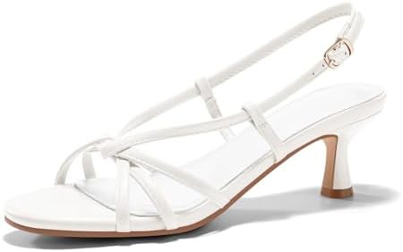 Coutgo Womens Strappy Sandals Slingback Kitten Low Heels Open Toe Buckle Strap Summer Party Dress... | Amazon (US)
