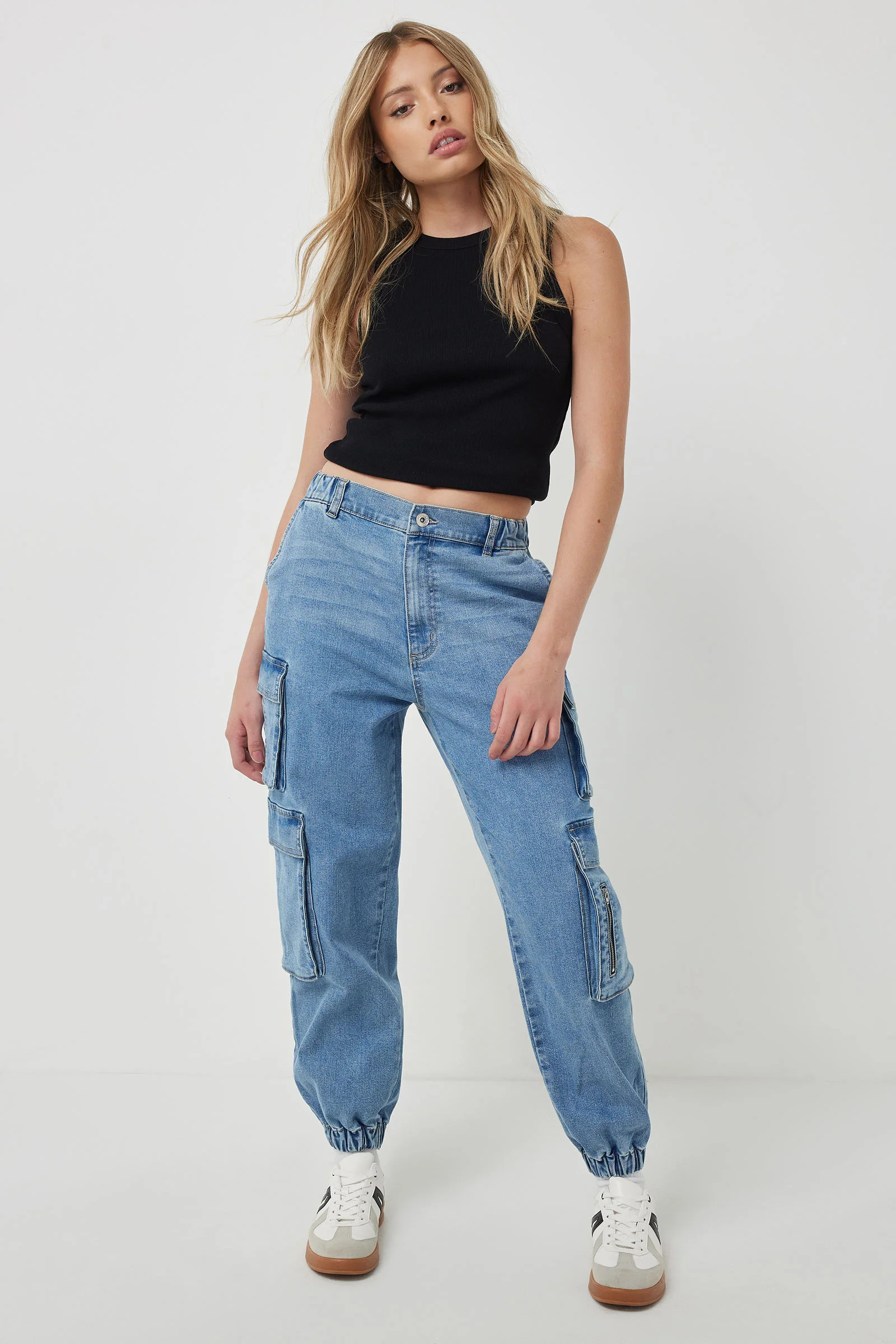 High Rise Cargo Denim Joggers | Ardene