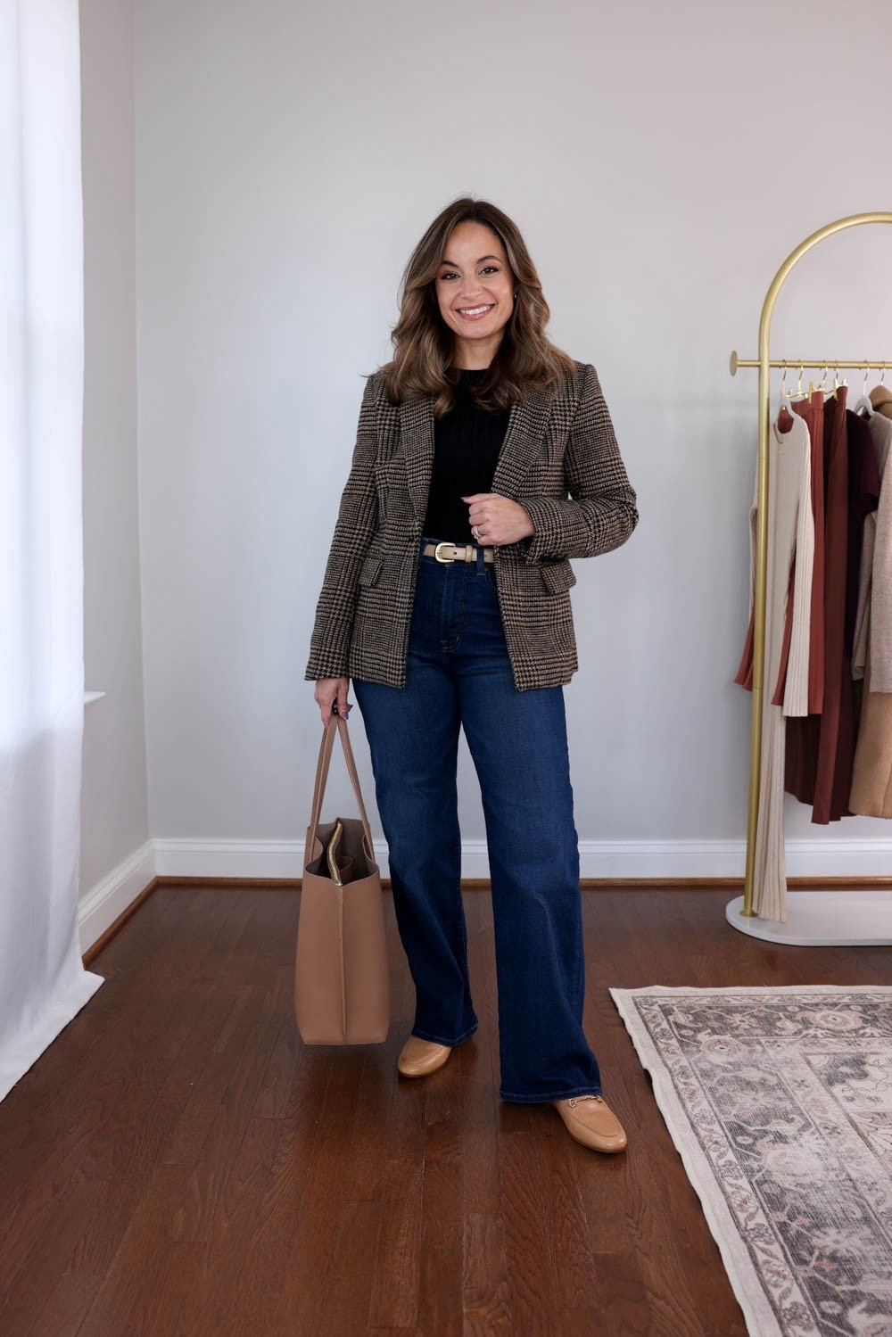 The 2025 fall workwear capsule series: five outfits for work with jeans! 

Black top (Quince): xs 
Plaid blazer (BR Factory): petite 00 
Wide leg jeans (Madewell): petite 24 in pipestone wash / 10.5” rise / 28” inseam 

My measurements for reference: I’m 4’10” and 105lbs. My bust, waist, and hip measurement is 32”, 24”, and 36”.

#LTKWorkwear #LTKPetite