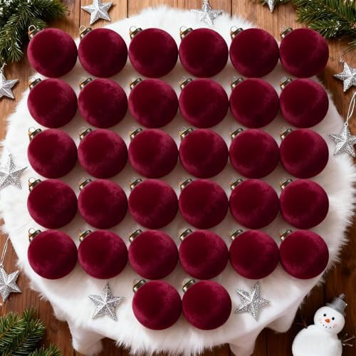 32 Pcs Velvet Christmas Tree Ornaments Balls with Velvet Ribbon Christmas Tree Hanging Decoration... | Amazon (US)