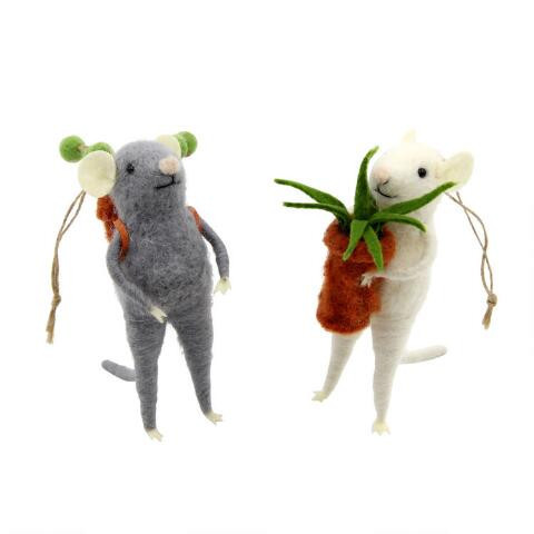 Felted Wool Mouse with Plant Ornaments Set of 2 | World Market