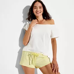 Women's Low-Rise Micro French Terry Pull-On Shorts - Wild Fable\u2122 Lemon Yellow Striped XL | Target