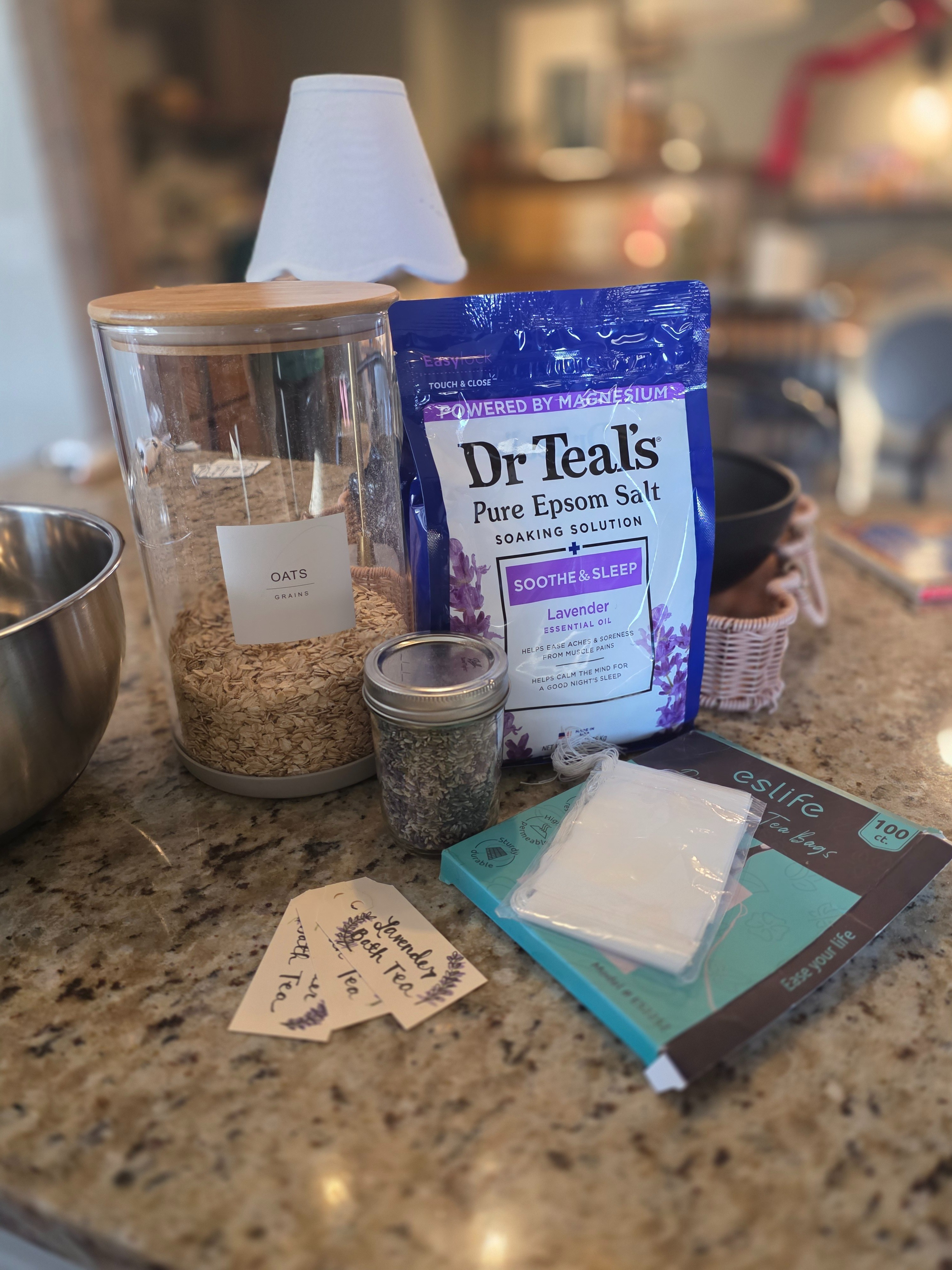 Everything you need to make your own lavender bath tea bags! Just combine 1 cup of oats, 1 cup Epsom salt (lavender scented), and 1/4 cup dried lavender flowers, and then put them in disposable tea bags. They make GREAT gifts and are very easy to make.  

 #LTKHome