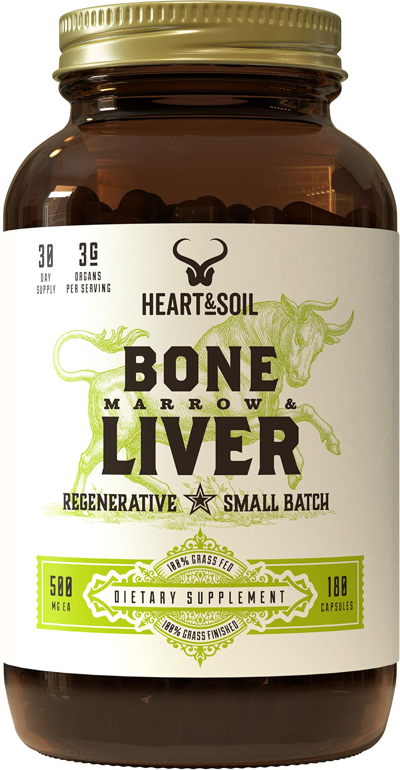 HEART & SOIL - Grass-Fed Bone Marrow and Beef Liver Supplement – 3000mg, Desiccated Organ Blend... | Amazon (US)