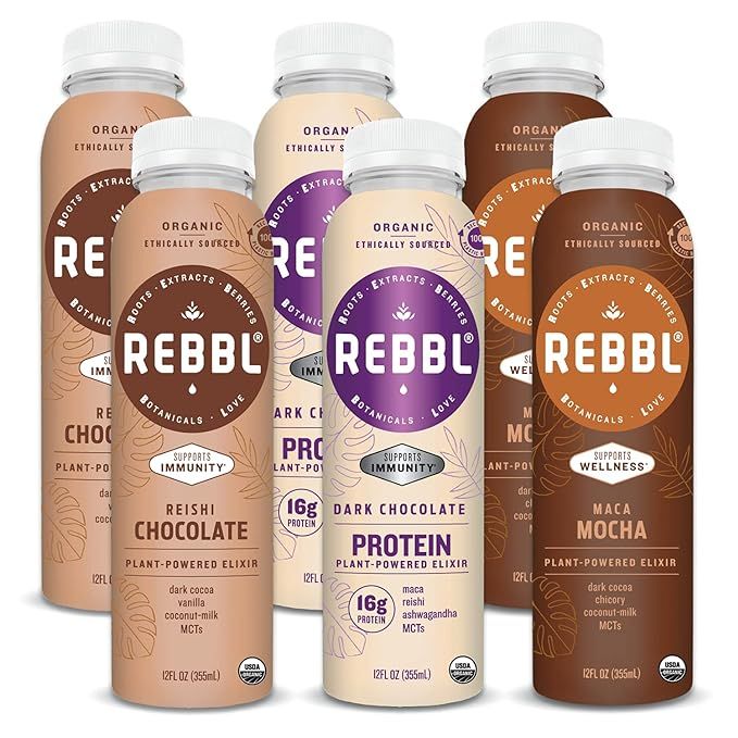 REBBL Plant Based Elixirs, Chocolate Lovers Variety with Immunity Support, 12 Ounce (Pack of 6) | Amazon (US)