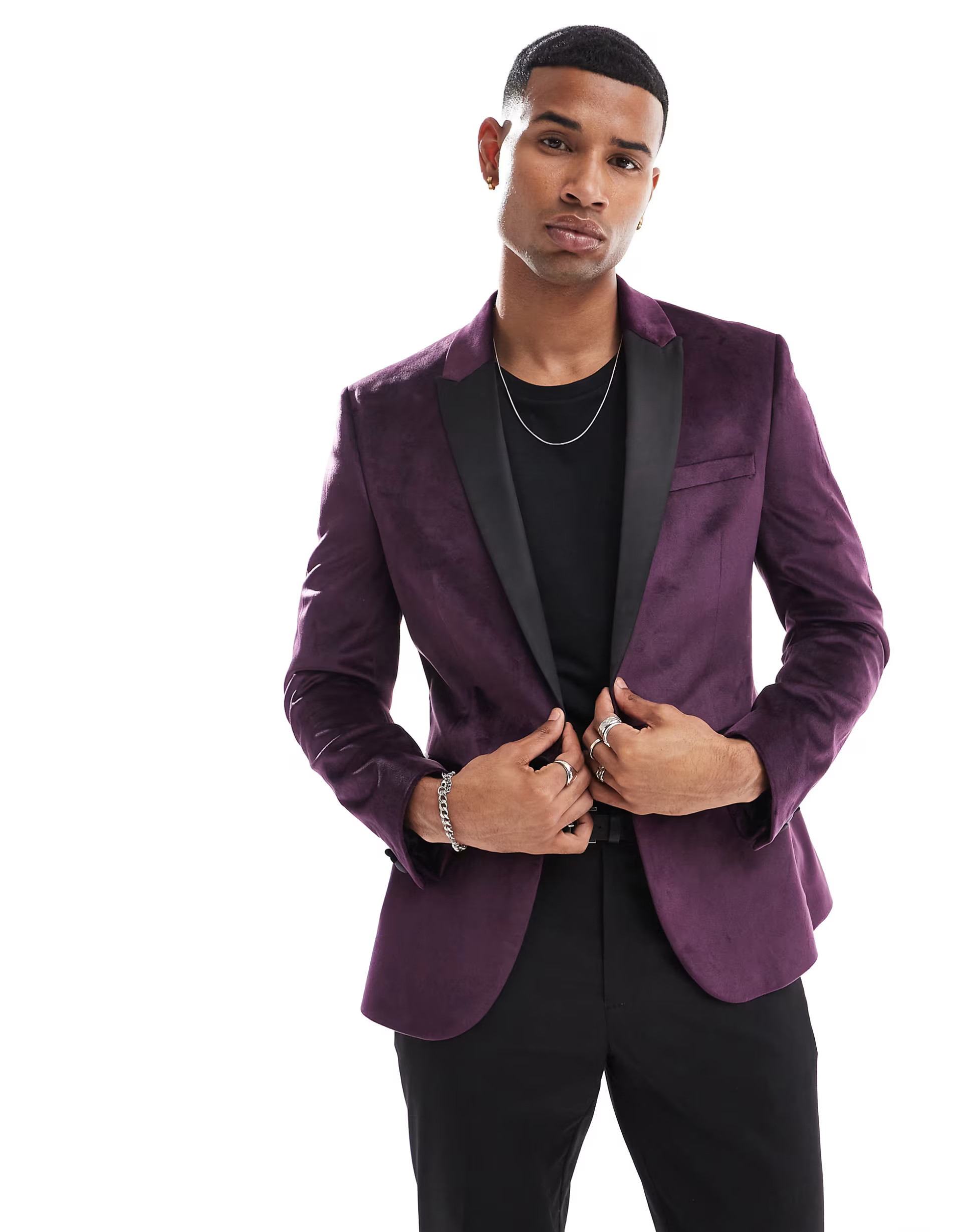 ASOS DESIGN skinny velvet blazer in plum | ASOS (Global)