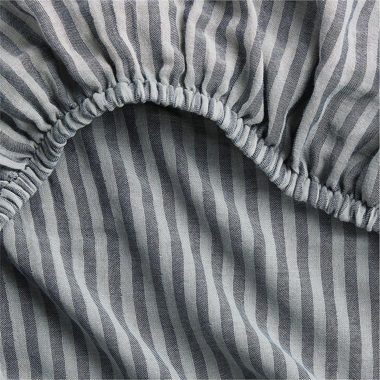 Supersoft Striped Deep Indigo 100% Organic Cotton Gauze Baby Crib Fitted Sheet + Reviews | Crate ... | Crate & Barrel