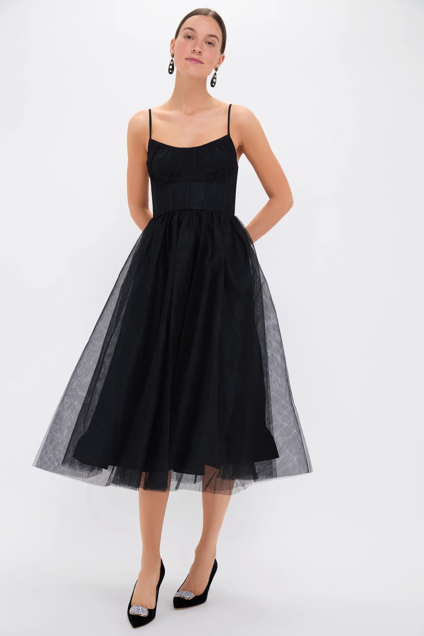 Black Tulle Corset Midi Dress | Tuckernuck (US)