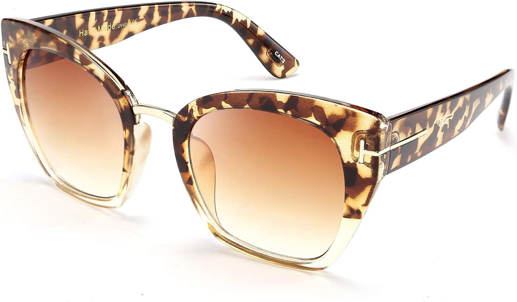 FEISEDY Retro Oversized Cateye Sunglasses Leopard Frame with Delicate Metal T-SIGN for Women B257... | Amazon (US)