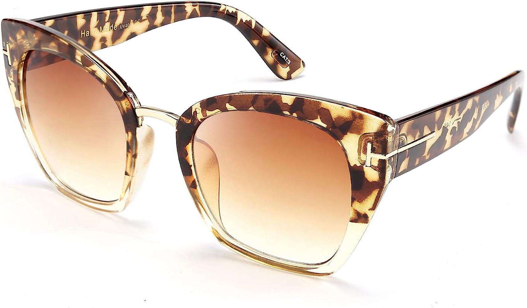 FEISEDY Retro Oversized Cateye Sunglasses Leopard Frame with Delicate Metal T-SIGN for Women B257... | Amazon (US)