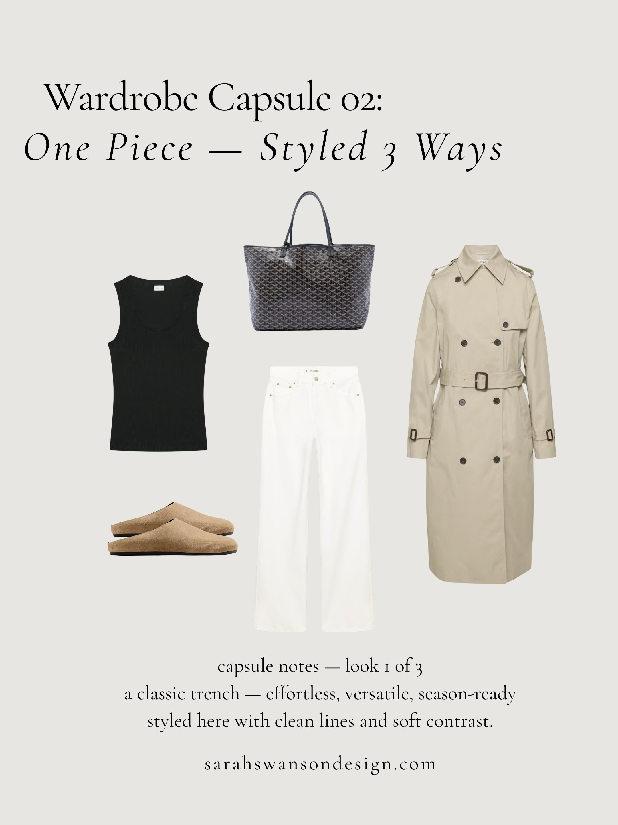 Wardrobe Capsule 02 — Classic Trench 
A refined take on transitional layering. The classic trench is styled with clean lines and soft contrast, highlighting how a timeless outer layer can instantly bring structure to everyday dressing. Built around simplicity and thoughtful proportions, this look demonstrates how one versatile piece can anchor an effortless, polished wardrobe. 

 #LTKgrwm #LTKootd #LTKmomlife