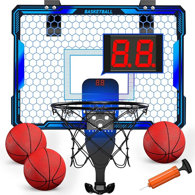 Basketball Hoop Indoor, Mini Basketball Hoop with 7 LED Lighting, Scoreboard, Over Door Basketbal... | Amazon (US)