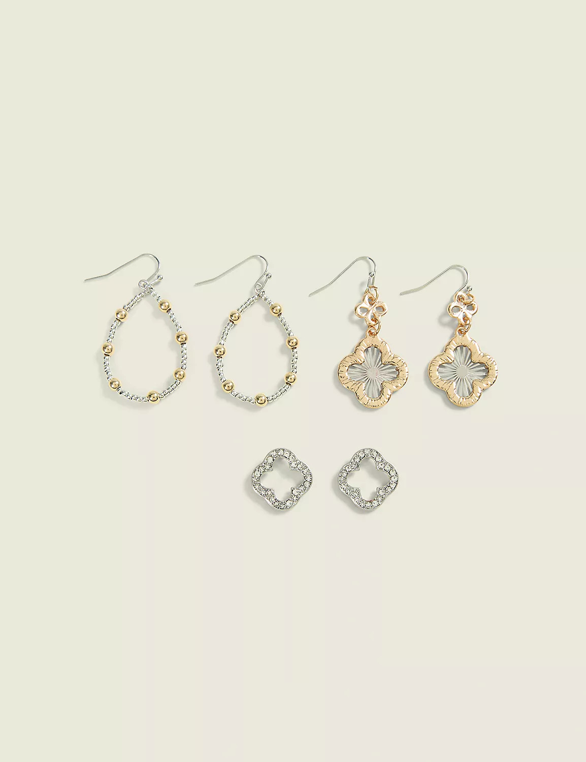 Mixed Metal Clover & Drop 3-Pack Earrings | Lane Bryant (US)