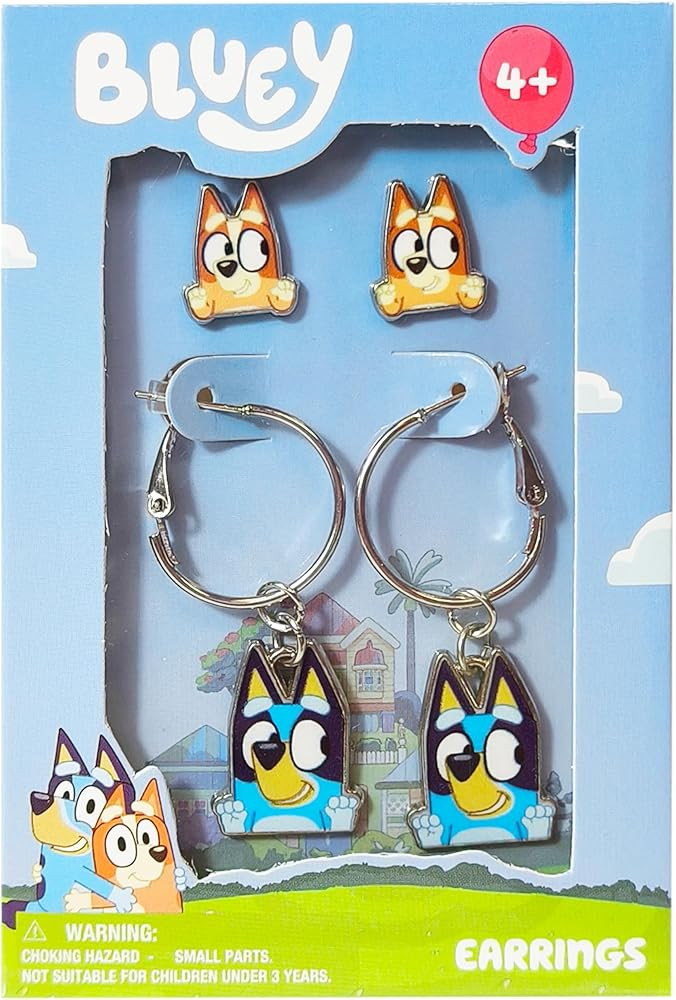 LUV HER Bluey Hypoallergenic Earrings for Girls Ages 4+ - Safe Stud & Fishhook Styles - Jewelry G... | Amazon (US)