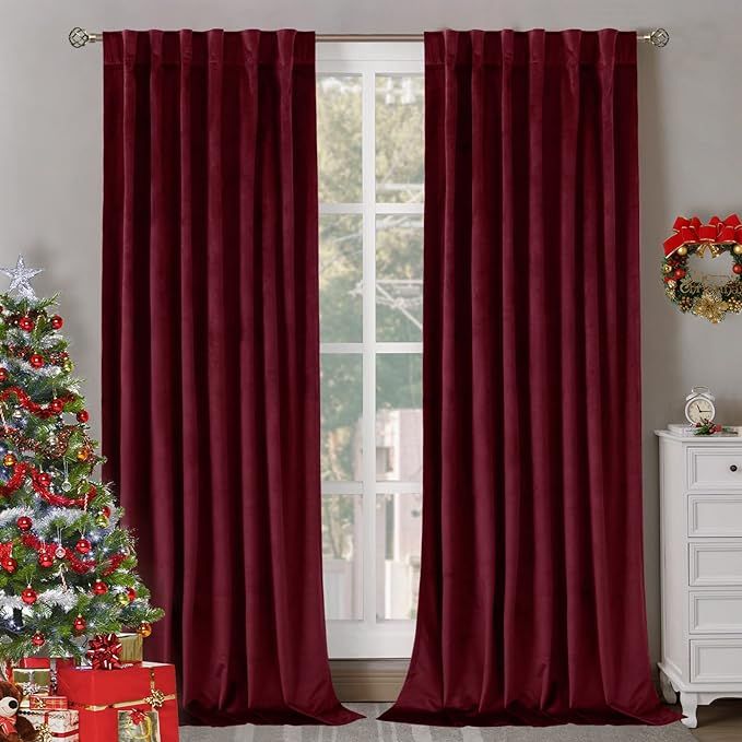 BGment Red Velvet Curtains 84 Inch for Bedroom, Thick Thermal Insulated Blackout Curtains Noise R... | Amazon (US)