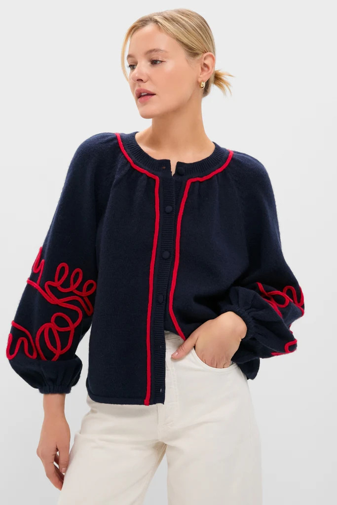 Navy & Red Soutache Stella Cardigan | Tuckernuck (US)