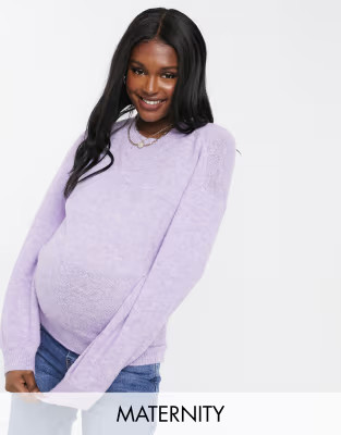 Pieces Maternity knitted sweater with open back in lilac | ASOS (Global)