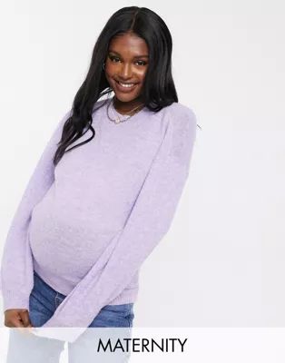 Pieces Maternity knitted sweater with open back in lilac | ASOS (Global)